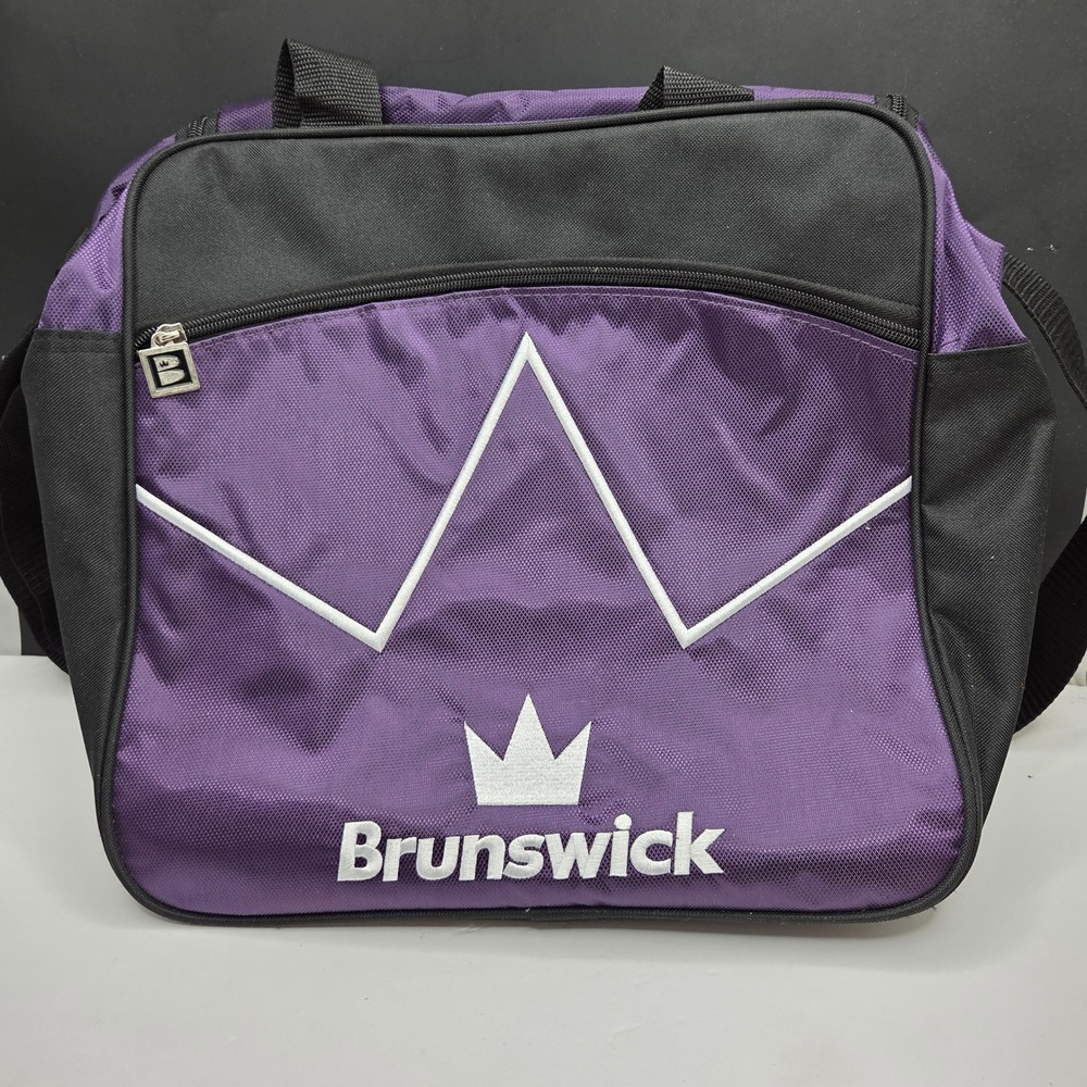 Brunswick Bowling Bag Single Ball Tote Purple Black Padded Shoulder Strap Logo